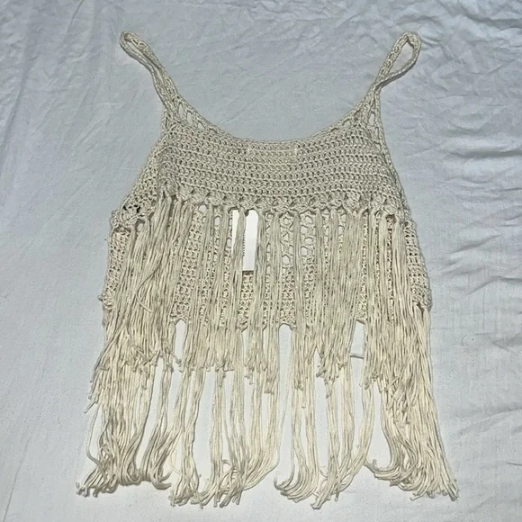 Anthropologie Cream Crochet Crop with Fringe O/S NWT - Picture 8 of 9